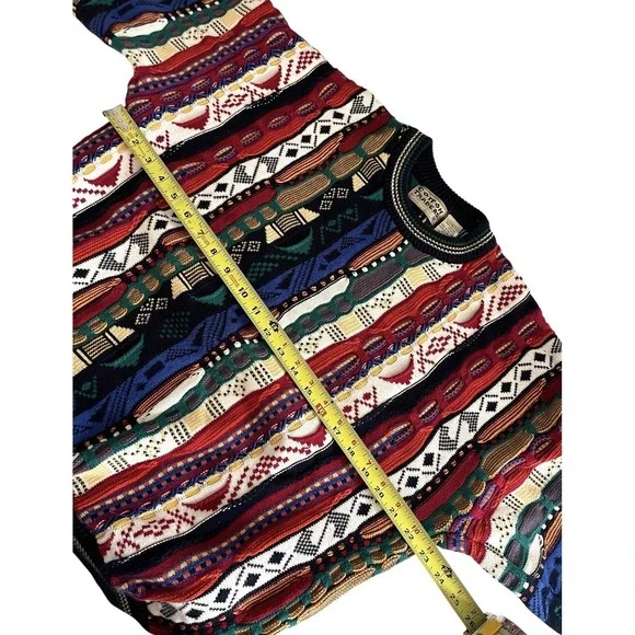 Vintage 90s Cotton Traders Coogi Style Colorful 3D Knit Crewneck Sweater Retro L - Picture 10 of 12